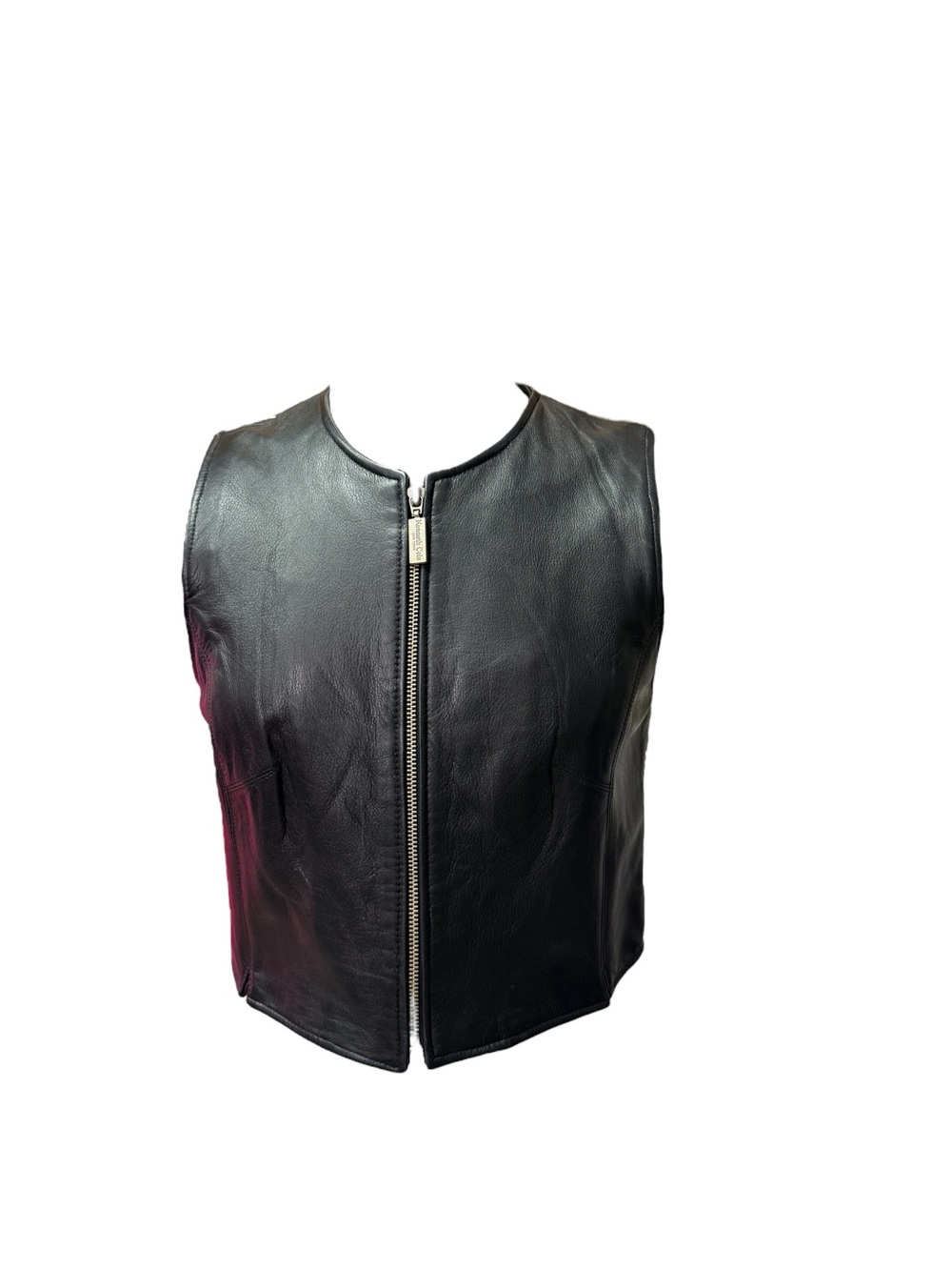 Kenneth Cole 100% genuine Black Leather Sleeveless Zip-Front Vest